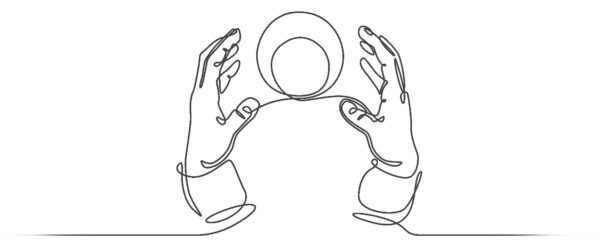 continuous line drawing Hands with a crystal magic ball